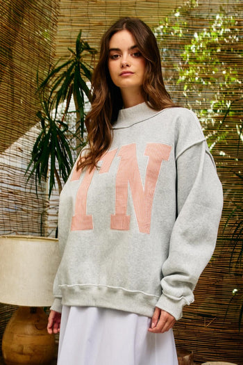 BucketList 'TN' Striped Embroidered Mock Neck Sweatshirt in Heather Grey