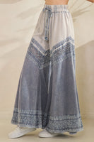 Oli & Hali Mixed Washed Wide Leg Pants with Lace Detail in Blue