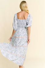 Load image into Gallery viewer, Davi &amp; Dani Floral Print Midi Dress with Contrasting Ric Rac Trim in Blue
