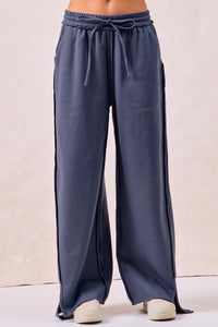 BiBi Solid Color French Terry Knit Pants in Dusty Blue – June Adel