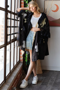 Oli & Hali OVERSIZED Flower Patched Open Front Cardigan in Black