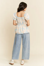 Load image into Gallery viewer, Davi &amp; Dani Bow Print Peplum Top in Blue
