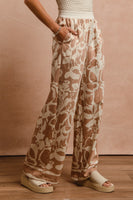 BiBi Floral Print Woven Pants in Toast