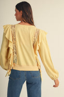 LovLov Romantic Lace Casacade Pullover Top in Butter Yellow