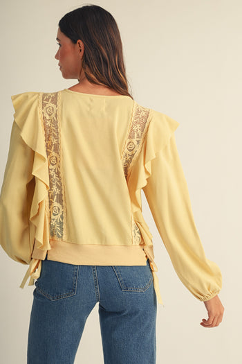 LovLov Romantic Lace Casacade Pullover Top in Butter Yellow