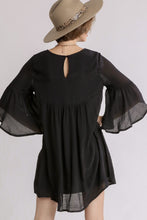 Load image into Gallery viewer, Umgee Embroidered Yoke 3/4 Bell Sleeve Dress in Black
