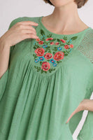 Umgee Embroidered Yoke 3/4 Bell Sleeve Dress in Sage