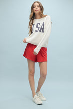 Load image into Gallery viewer, Wishlist Cropped USA Print Knit Sweater in Cream/Navy
