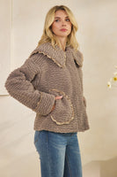 Veveret Sherpa Jacket with Ruffle Trim in Gray