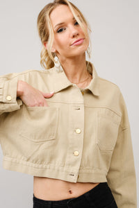 Blue B Long Live Cowgirls CROPPED Twill Denim Jacket in Taupe