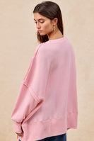 BiBi OVERSIZED Waffle Knit Top with Sequin Nutcracker Patches in Pink