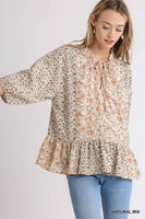 Umgee Contrasting Mixed Floral Top Natural Mix