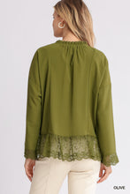 Load image into Gallery viewer, Umgee Tassel Tie and Lace Detail Top in Olive
