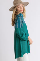 Umgee Teal Printed Tunic Top