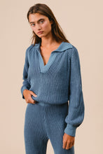 Load image into Gallery viewer, BiBi Two Toned Textured Ribbed Knit Sweater and Pants Set in Denim/Navy
