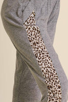Umgee Animal Print Elastic Waist Jogger Pants with Pockets in Heather Grey