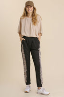 Umgee Animal Print Elastic Waist Jogger Pants with Pockets in Black