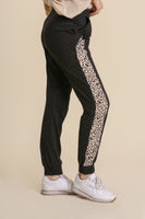 Umgee Animal Print Elastic Waist Jogger Pants with Pockets in Black