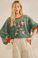 Sage+Fig The Merry Bow Knit Top in Green