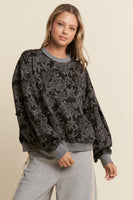 J.nna Textured Floral Print Sweater in Black