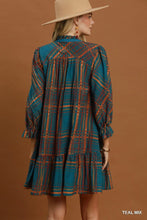Load image into Gallery viewer, Umgee Mix Plaid Tiered Babydoll Dress in Teal Mix
