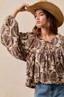 BiBi Two Tone Abstract Print Top in Tan/Brown ON ORDER