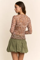 Davi & Dani Sheer Leopard Mesh Top in Taupe Leopard