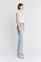 Mica Denim High Rise Pearl and Rhinestone Embellished Wide Leg Jeans in Grizzlies Blue