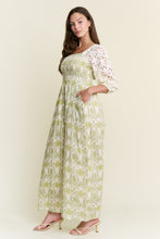 Load image into Gallery viewer, J.nna Lace Sleeve Smocked Bodice Jumpsuit in Green
