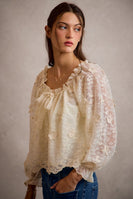 So Me 3D Floral Lace Scallop Edge Blouse in Cream