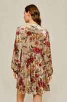Jodifl Floral Velvet Button-Front Dress in Beige