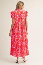 Load image into Gallery viewer, Jodifl Tropical Bloom Ruffle Sleeve Midi Dress in Red
