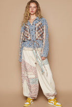 Load image into Gallery viewer, POL Textured Denim Jacket with Plaid and Lace Details in Denim
