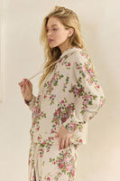 Veveret Printed French Terry Pullover Hoodie in Floral