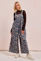 BiBi Floral Print Denim Wide Leg Jumpsuit in Denim
