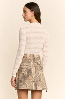 Davi & Dani Striped Lace Mesh Top in Cream