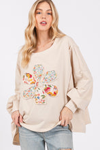 Load image into Gallery viewer, Sage+Fig OVERSIZED Terry Knit Top with Daisy Flower Patch in Oatmeal
