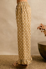 Load image into Gallery viewer, So Me Polka Dot Print Waist Elastic Ruffle Pants in Beige/White
