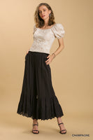 Umgee Floral Jacquard Puff Sleeve Top in Champagne