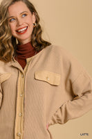Umgee Shacket with Round Neckline in Latte