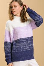 Load image into Gallery viewer, Umgee Color Block Mock Neck Knitted Pullover Sweater in Navy
