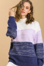 Load image into Gallery viewer, Umgee Color Block Mock Neck Knitted Pullover Sweater in Navy
