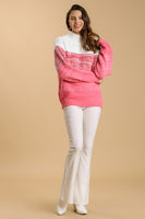 Umgee Color Block Mock Neck Knitted Pullover Sweater in Pink