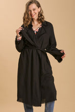 Load image into Gallery viewer, Umgee Linen Blend Open Front Tie Waist Long Jacket in Black
