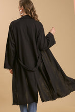Load image into Gallery viewer, Umgee Linen Blend Open Front Tie Waist Long Jacket in Black
