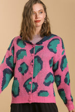Load image into Gallery viewer, Umgee Animal Print Button Front Cardigan in Pink Mix
