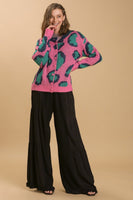 Umgee Animal Print Button Front Cardigan in Pink Mix