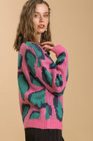 Umgee Animal Print Button Front Cardigan in Pink Mix
