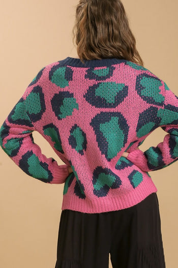 Umgee Animal Print Button Front Cardigan in Pink Mix