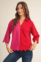 Jodifl Scallop Edge Color Blocked Top in Red/Fuchsia